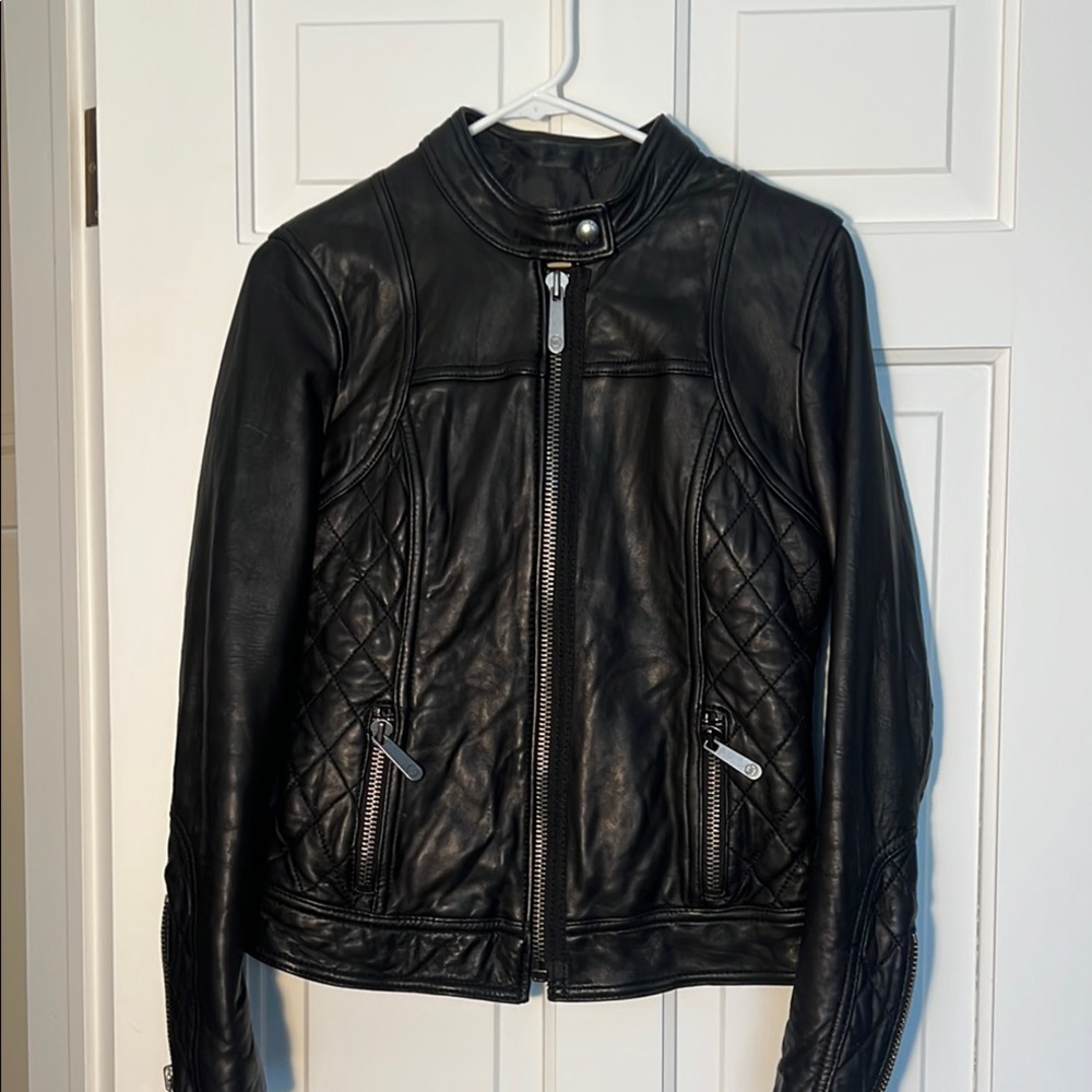 Michael Kors Black Leather Jacket with Quilted Design